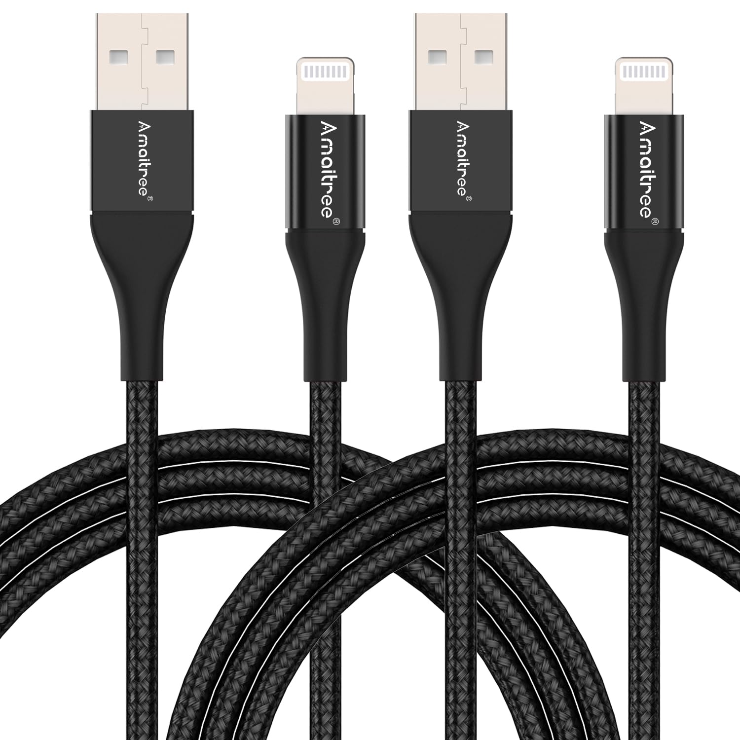 Apple MFi Certified Lightning Cable 4Ft 2-Pack - 3A Fast Charging USB A to Lightning Woven Braided Cable for iPhone 14/13/12/11/XS/XR/8/7/6/5 Series - Durable & Tangle-Free - Perfect for Home, Office, Car Play & Travel Use - Black