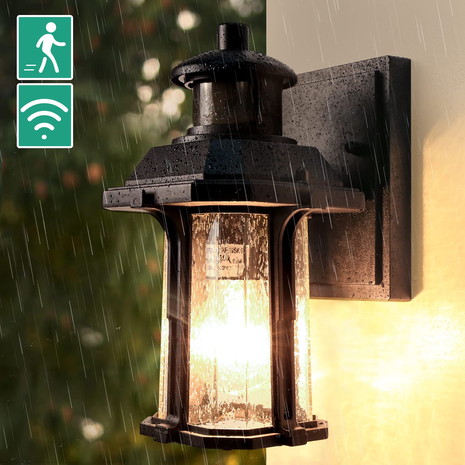 Motion Sensor Outdoor Lights - 3 Lighting Modes Waterproof Porch Light Fixture with Dusk to Dawn Sensor, Aluminum Anti-Rust Wall Lantern for House Entryway & Garage (Perfect for Security Lighting, Pathway Illumination & Front Door Safety)