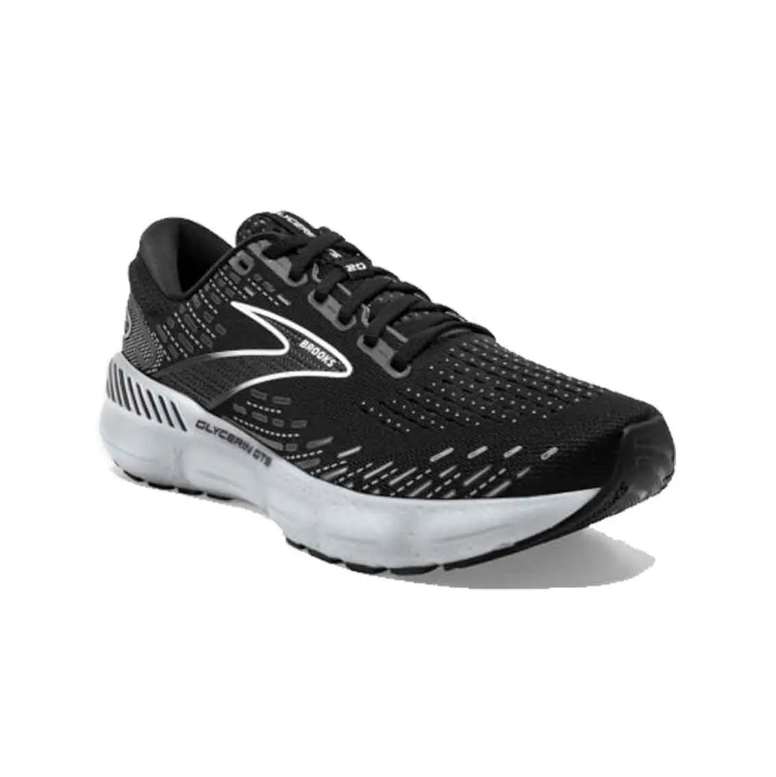 Women's Brooks Glycerin GTS 20 Running Shoes - Wide Width in Black/White | Premium Cushioned Support for Road Running, Jogging & Gym Workouts