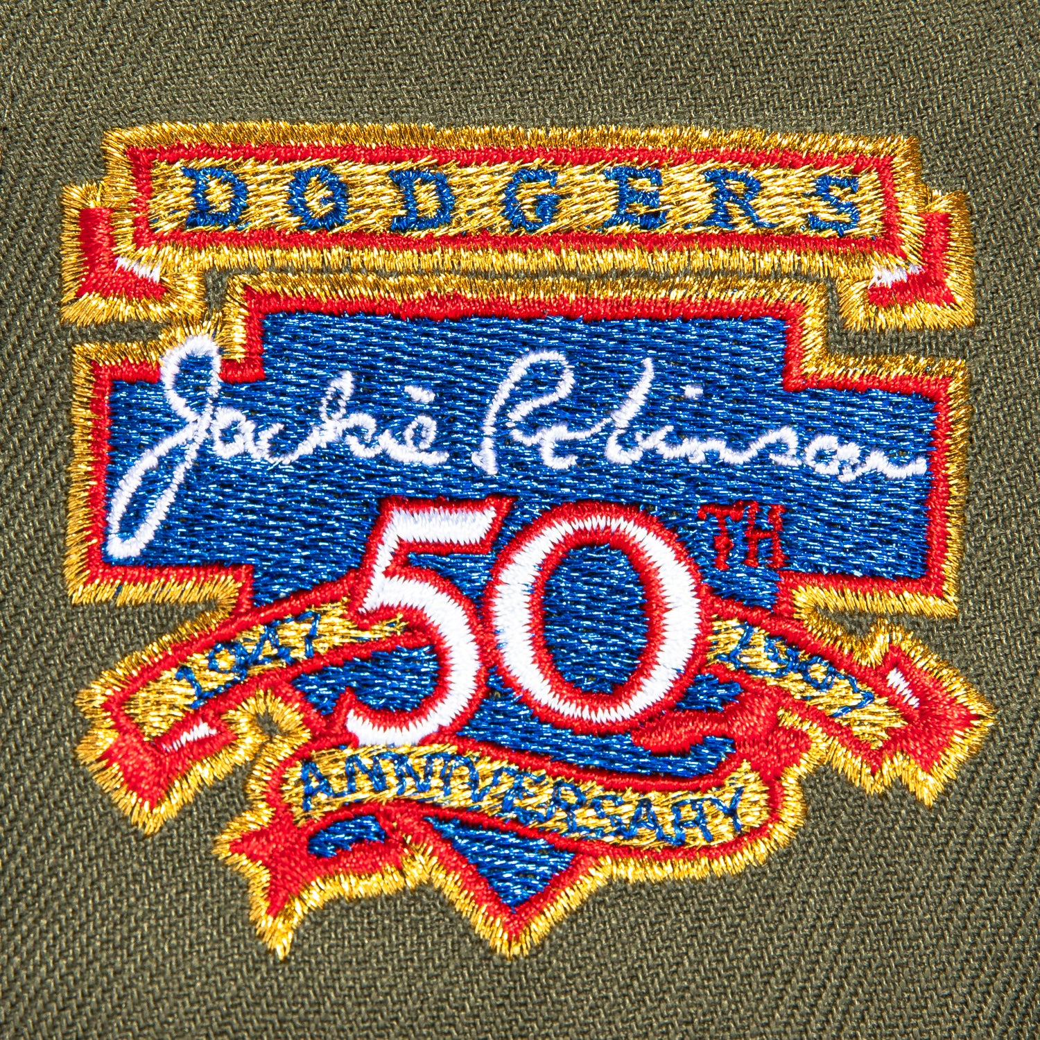New Era 59Fifty Los Angeles Dodgers Jackie Robinson 50th Anniversary Patch Snapback Hat - Olive, Navy & White Colors - Perfect for Baseball Games, Fan Collections & Streetwear Fashion