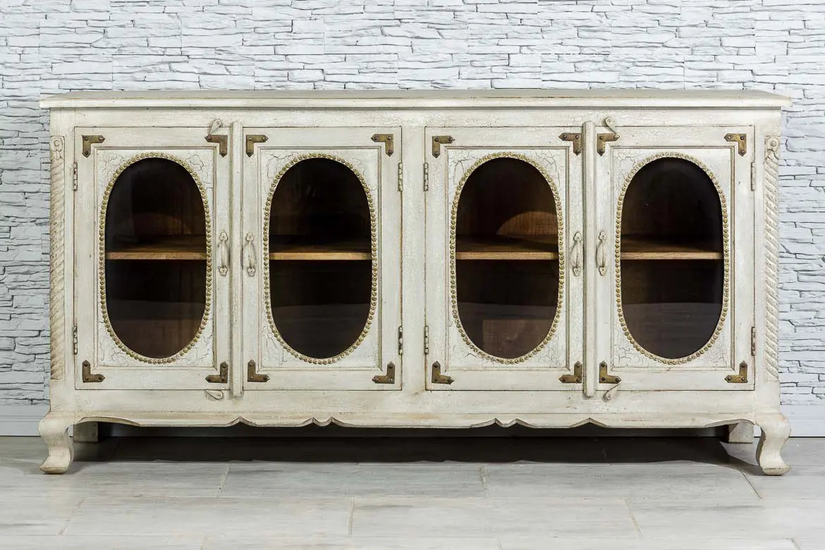 French Arched Solid Wood Mirror Door Sideboard - White 21