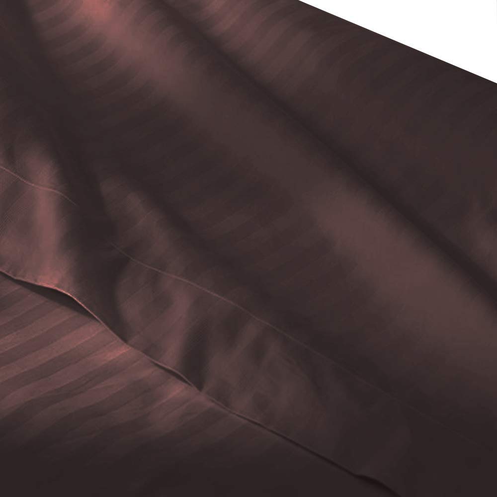 Royal Tradition 300 Thread Count 100% Cotton 4-Piece California King Sheet Set - Striped Deep Pocket Bedding for Comfortable Sleep, Chocolate Brown - Perfect for Master Bedroom, Guest Room & Luxury Hotels