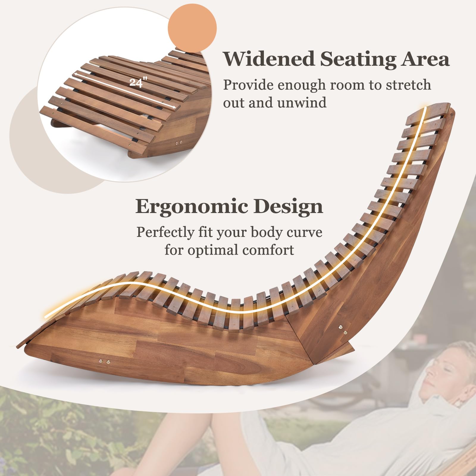 Tangkula Acacia Wood Rocking Chair - Wide Slatted Seat & High Back Porch Rocker - Durable Outdoor Patio Chair for Backyard, Garden, Deck & Sunroom Relaxation | Perfect for Reading, Lounging & Enjoying Nature