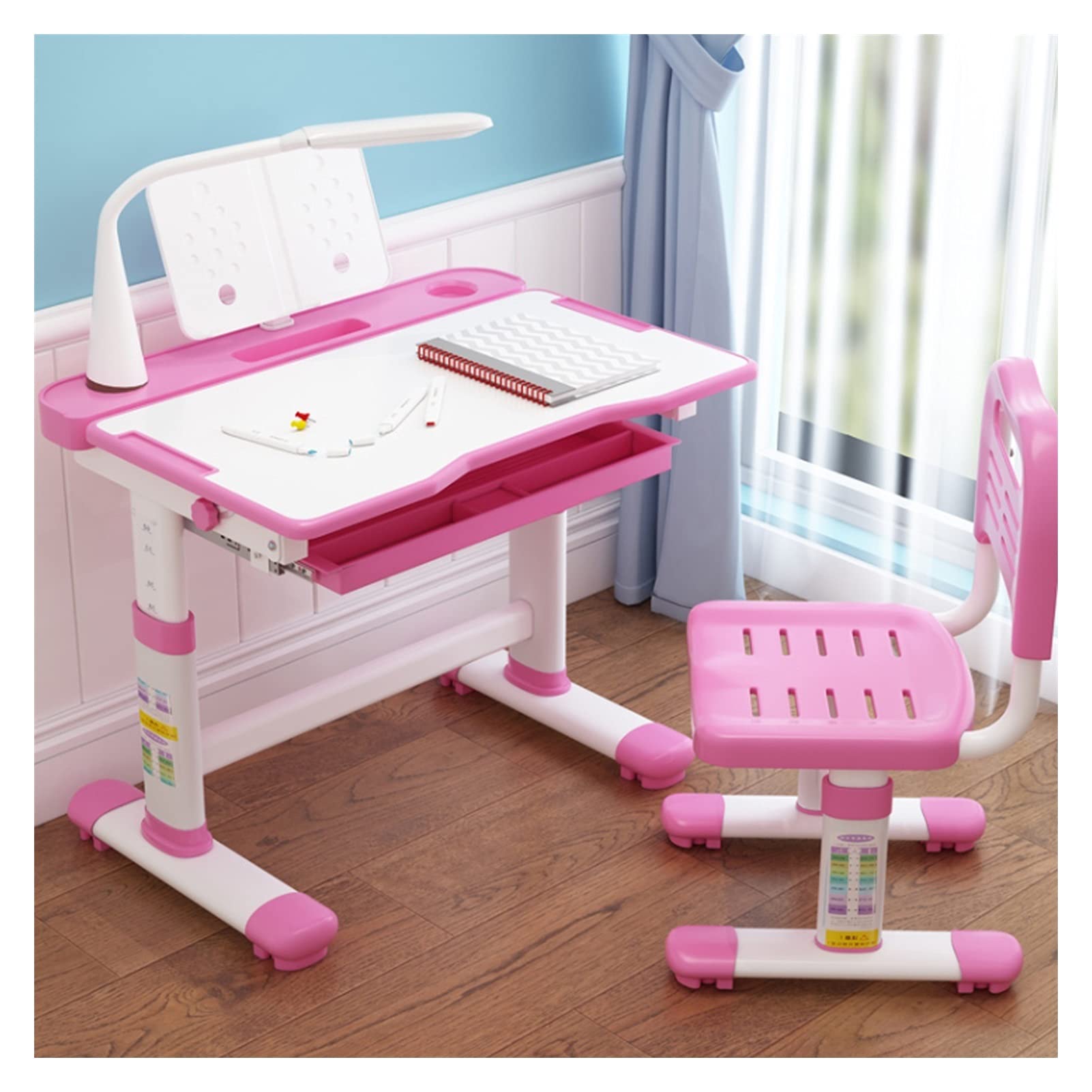 Adjustable Kids Study Desk and Chair Set - Pink Height-Adjustable Children's Writing Desk for Homework, Drawing & Online Learning - Perfect for Bedroom, Homeschooling & Small Spaces