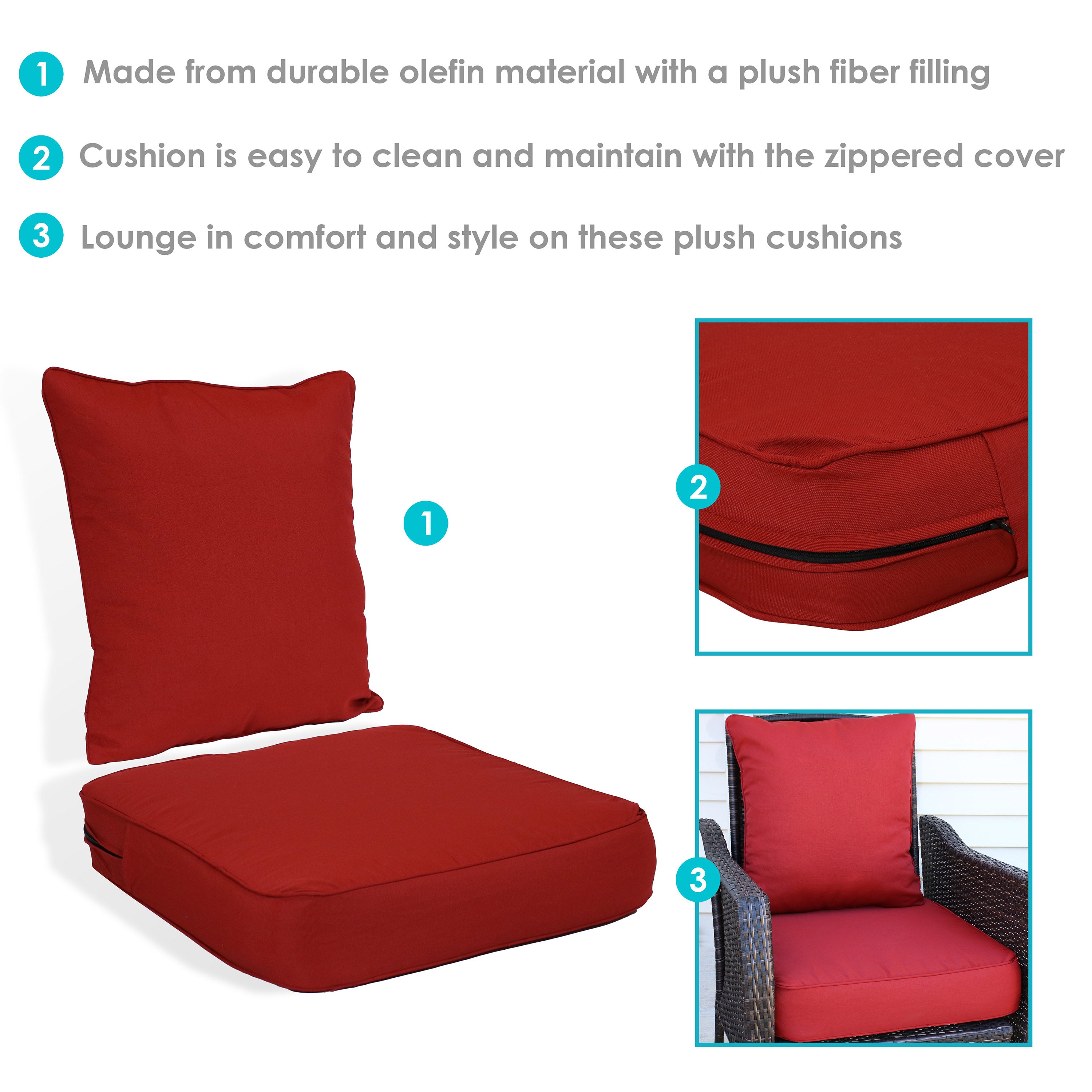 Sunnydaze Deep Seat Cushion Set - Outdoor Patio Furniture Cushions with Back & Seat Pillows for Garden, Deck, Poolside & Porch Comfort