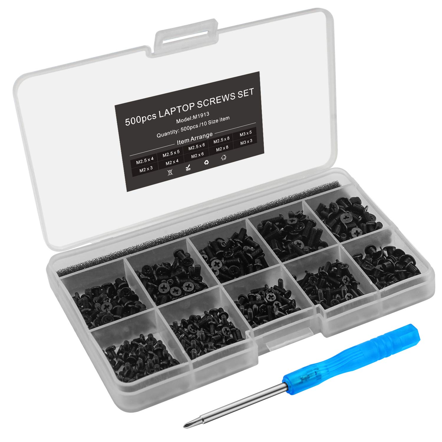 500pcs Universal Laptop Screw Set Kit for IBM HP Dell Lenovo Samsung Sony Toshiba Acer Gateway - Includes Screwdriver | Computer Repair & Maintenance Accessories for DIY Tech Support