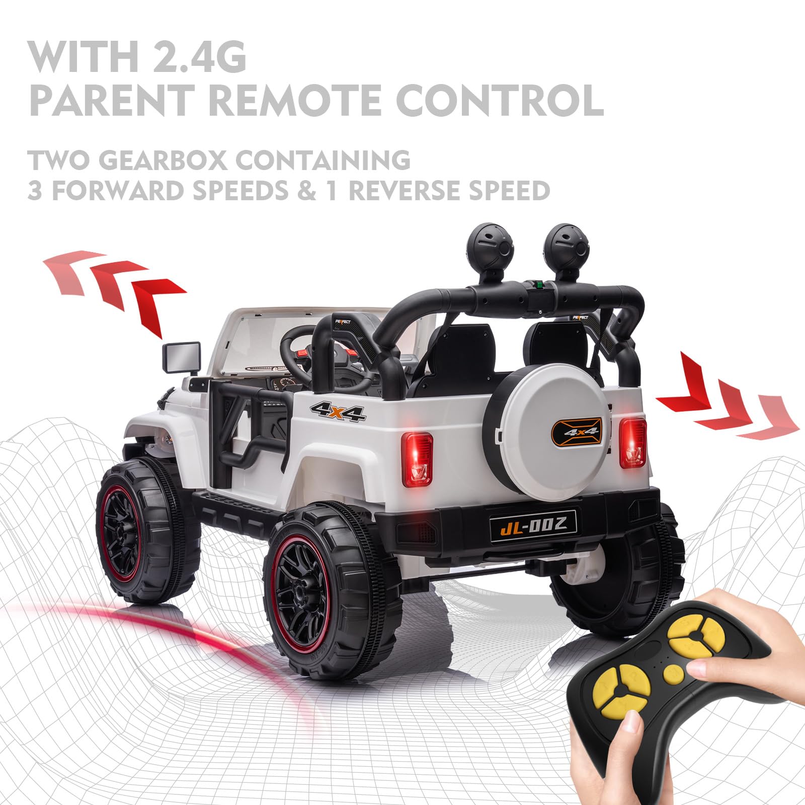 12V Kids Electric Ride On Truck - 2 Seater with Parental Remote Control, MP3 Player, LED Lights & Spring Suspension - White Children's Battery Powered Car for Outdoor Play & Backyard Fun