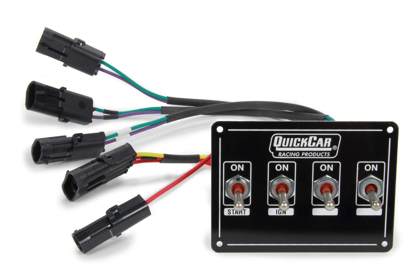 QuickCar Racing Products 4-1/8 x 3 Inch Switch Panel with 3 Toggle & 1 Momentary Toggle - Black Dash Mount Kit for Car, Truck & Off-Road Vehicles - Perfect for Racing, Custom Builds & Electrical Control Systems