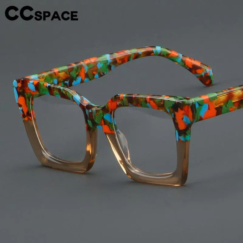 CCspace Unisex Full Rim Large Square Acetate Eyeglasses 56909 - Trendy Oversized Square Frames for Men & Women - Perfect for Reading, Fashion, and Daily Wear