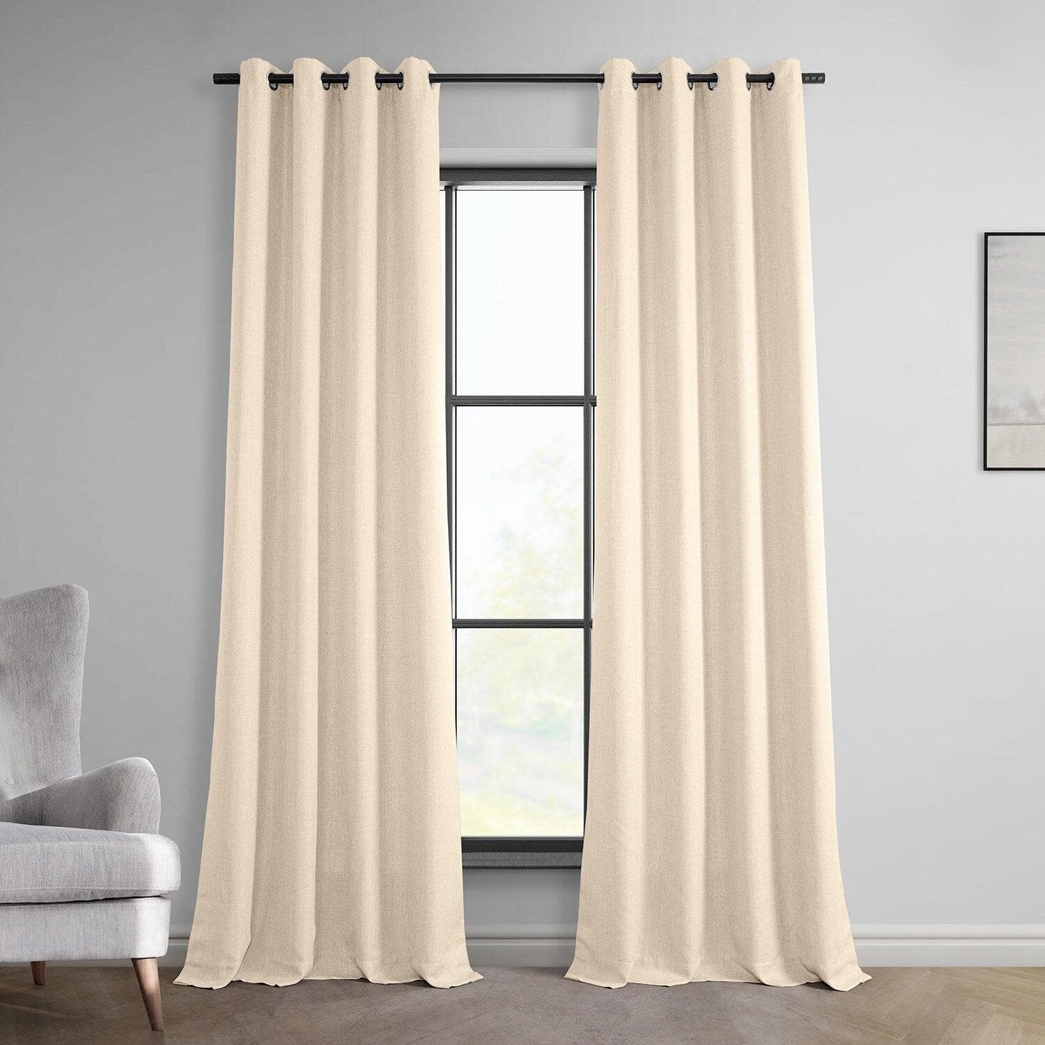 Parchment Cream Grommet Blackout Curtains - Italian Faux Linen Window Drapes for Bedroom & Living Room - Light Blocking Thermal Insulated Panels for Home Decor