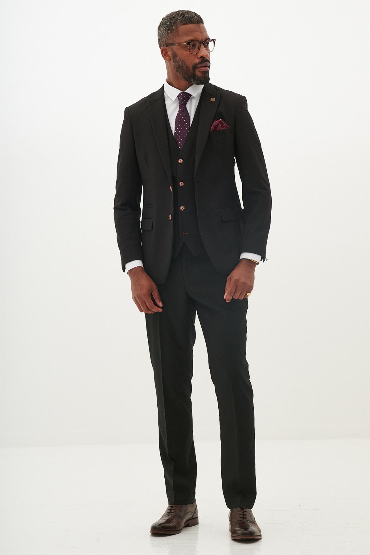 Premium Black Three-Piece Suit with Contrast Buttons for Men - Formal Business Attire, Wedding & Special Occasions