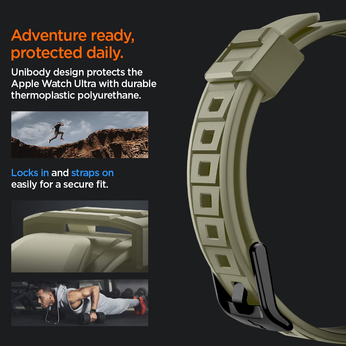 Spigen Rugged Armor Pro Case for Apple Watch Ultra 2/1 - Shockproof TPU Protective Cover with Adjustable Band | Perfect for Outdoor Sports, Hiking & Active Lifestyle