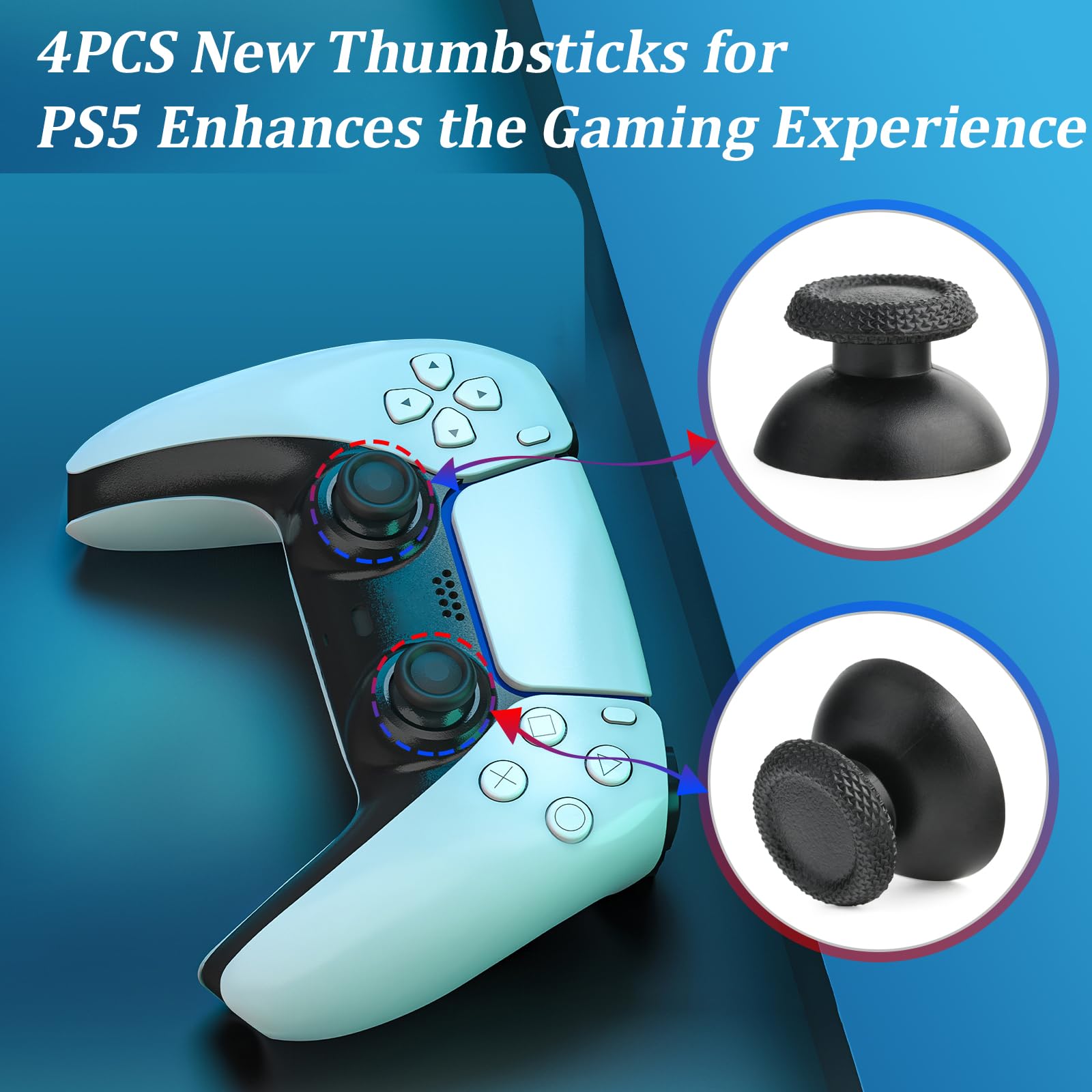 PS5 Analog Stick Replacement Kit (4-Pack) - Compatible with Sony PlayStation 5 Controller, 3D Joystick Sensor Module & Thumbstick Accessories - Perfect for Gaming, DIY Repairs & Controller Maintenance