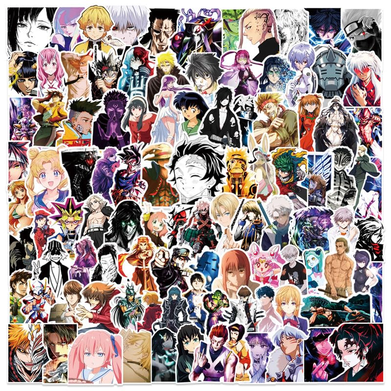 PIRTYNNUF Anime Stickers Mixed 104 Pcs - 33 Popular Anime Series Stickers for Laptop, Phone Case, Water Bottle, Skateboard - Fun Decals for Kids, Teens & Adults - Perfect for School, Office & Home Decor