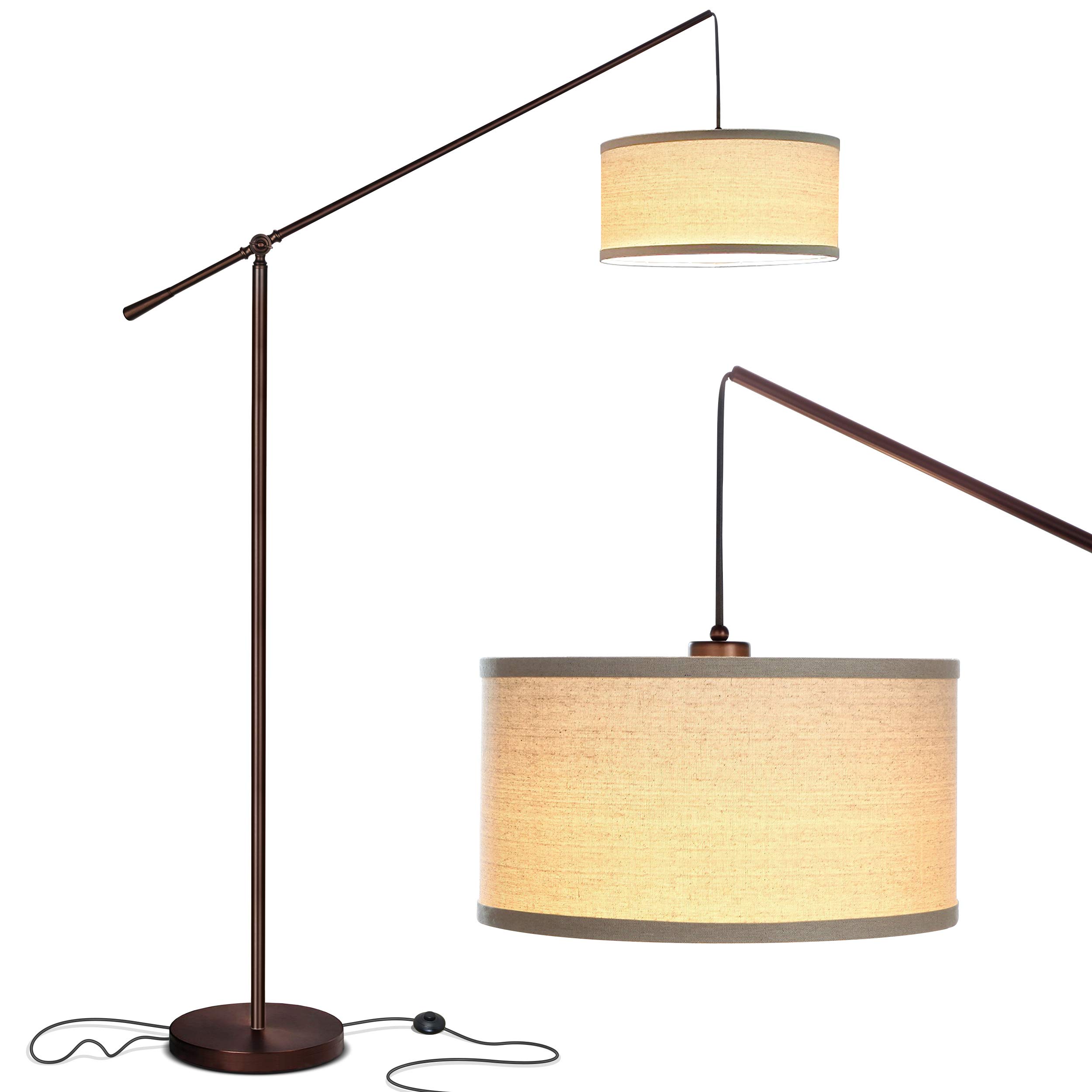 Brightech Hudson 2 - Modern LED Arc Floor Lamp with Sturdy Base, Adjustable Height for Living Room, Bedroom & Office - Mid Century Bronze Finish - Perfect for Reading, Working & Home Decor