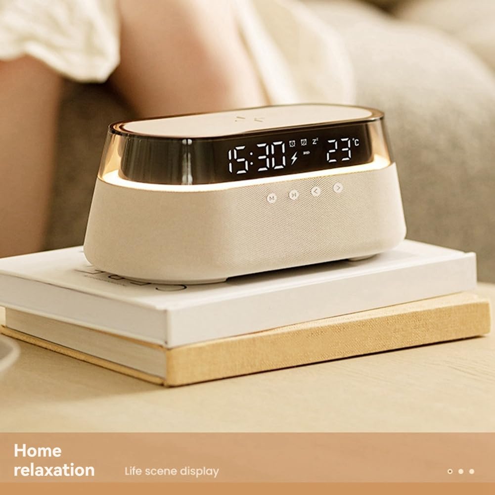 Colorful Wireless Bluetooth Speaker with Wireless Charging, Digital Display Clock & Night Light - Multi-Functional Music Desk Lamp for Home, Office & Bedroom Use