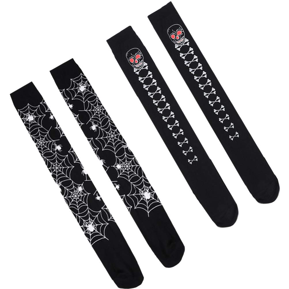 BESTOYARD 2 Pairs Black Spider Web Thigh High Socks - Halloween Cosplay Stockings for Women, Gothic Over The Knee Socks for Dress Up, Masquerade & Party Costume Accessories