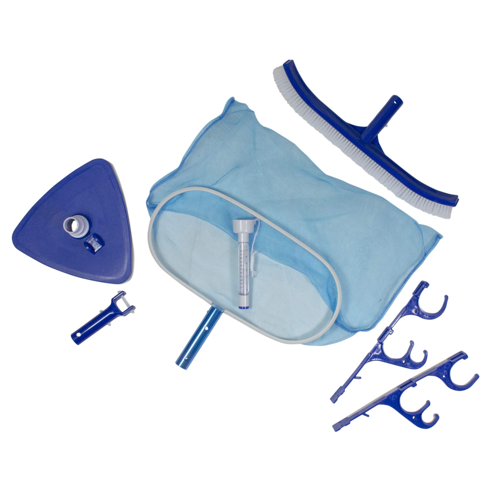 6-Piece Blue Pool Maintenance Cleaning Kit - Essential Swimming Pool Cleaning Tools for Skimming, Brushing, and Vacuuming - Perfect for Above Ground and Inground Pools