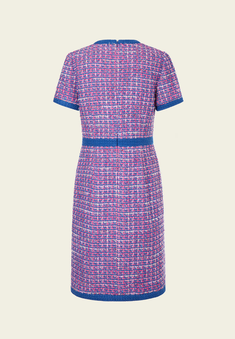 Stylish Primary Color Illusion Chunky Woven Tweed Dress for Women | Trendy Office Wear & Party Outfit