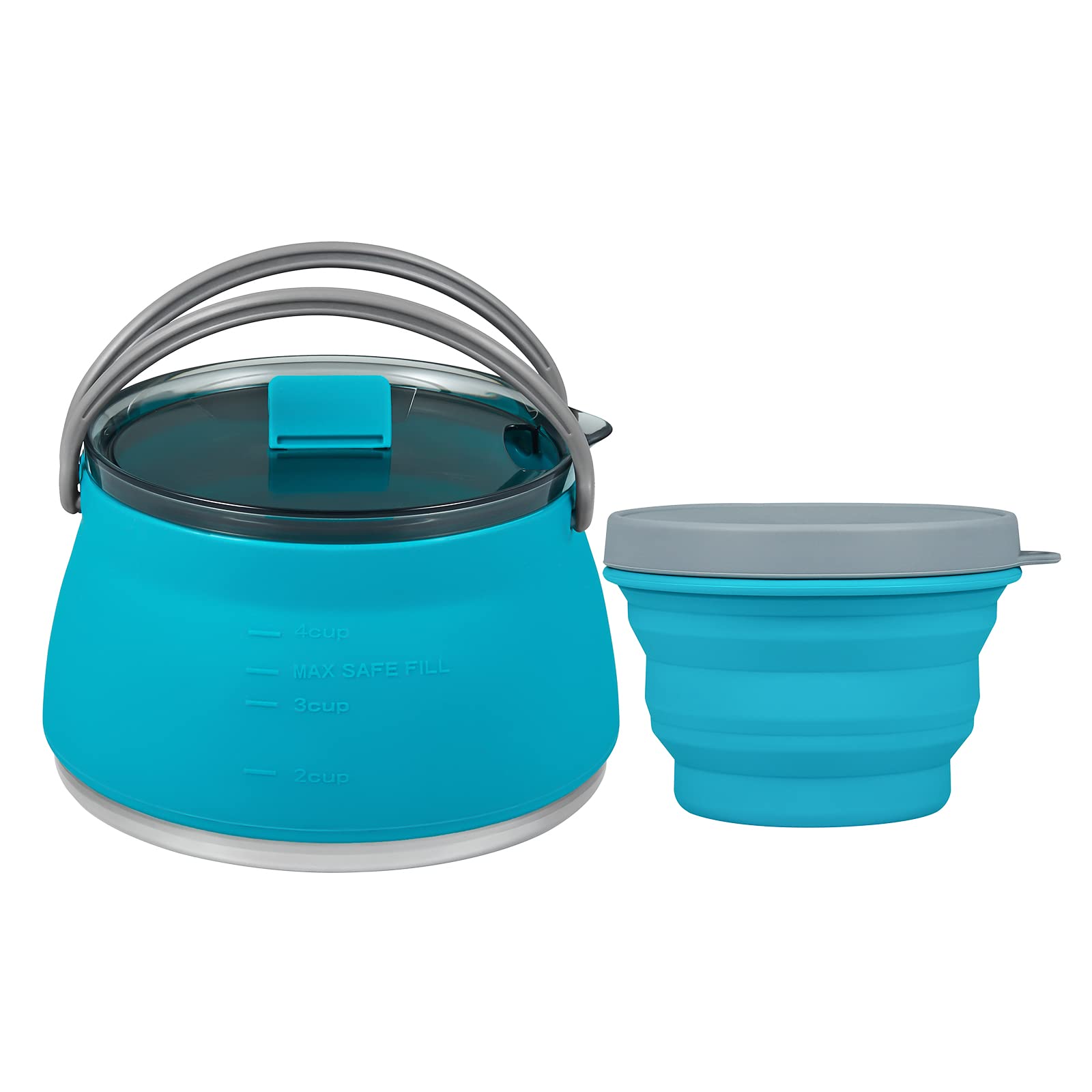 EEZEE Collapsible Camping Kettle - 1L Portable Silicone Travel Kettle with Lid & Blue Bowl - BPA-Free Foldable Water Boiler for Backpacking, Hiking & Outdoor Adventures - Compact Cook Pot for Camping, Picnics & Emergency Preparedness