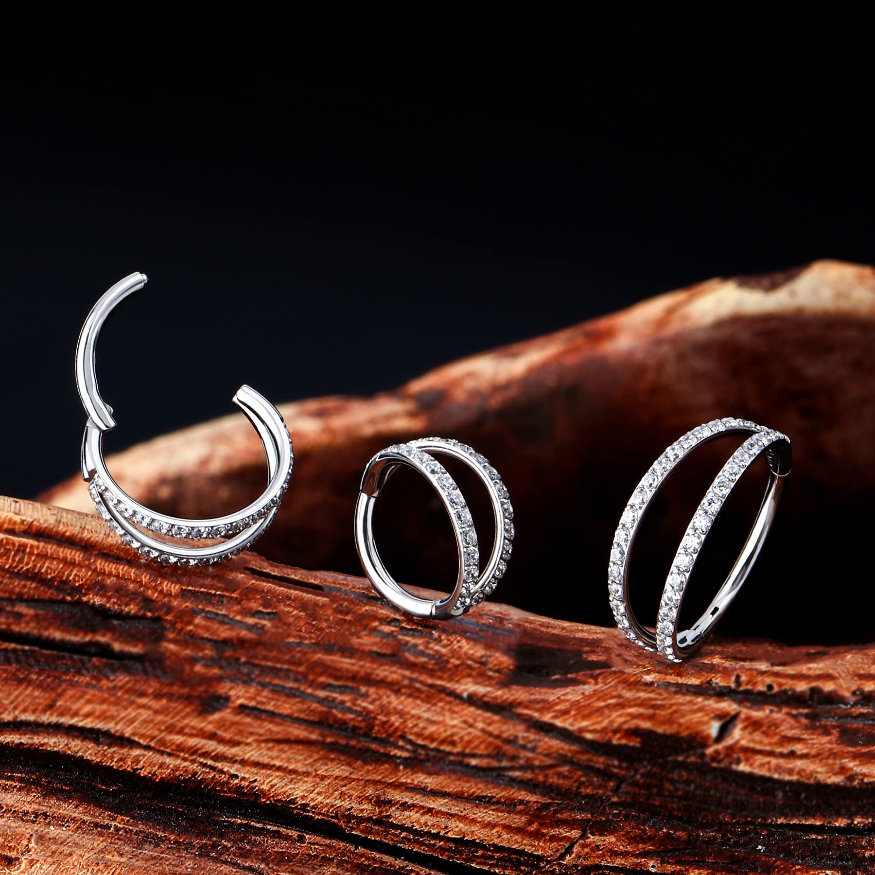 OUFER 18G 316L Stainless Steel Double Line CZ Paved Helix Earrings - Cartilage Hoop, Conch Piercing, Nose Ring & Daith Jewelry for Women | Perfect for Everyday Wear, Parties & Special Occasions