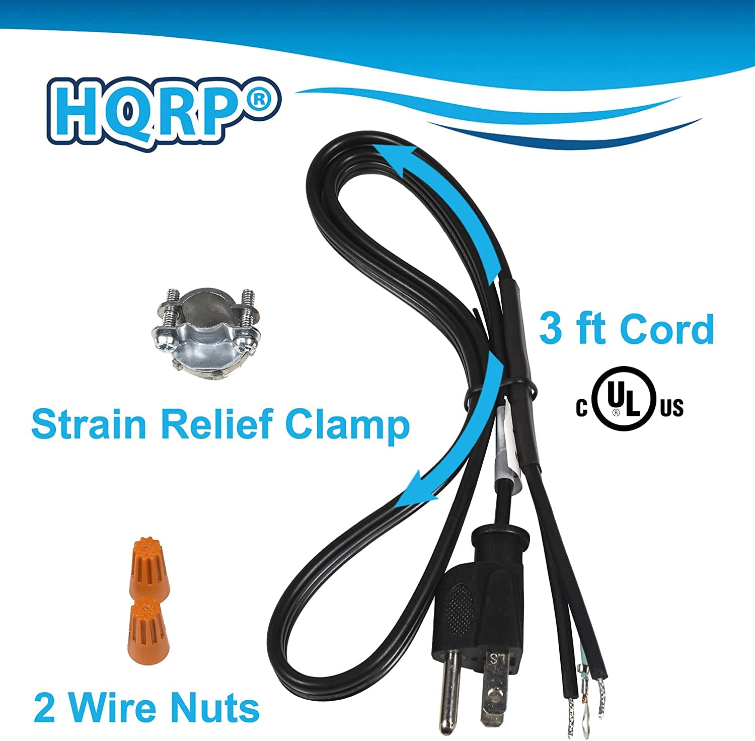 HQRP 2-Pack Garbage Disposal Power Cord Kits - Compatible with InSinkErator CRD-00 Replacement for Badger, Compact, Cover-Control-Plus, Essential, Excel, Select, Select Plus, Septic Assist, SupremeSS - Perfect for Kitchen Sink Installation & Waste Disposal System Repair