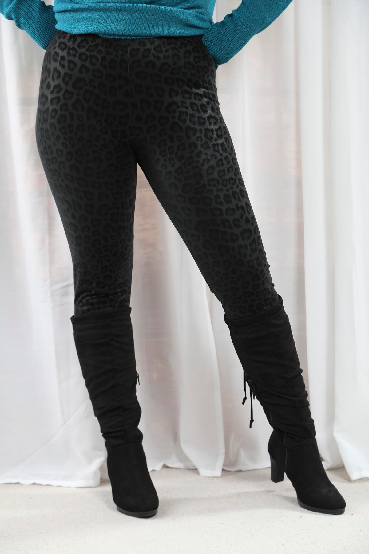 Laney Black Leopard Print High-Waisted Yoga Pants - Women's Stretchy Workout Leggings for Gym, Running & Lounge Wear