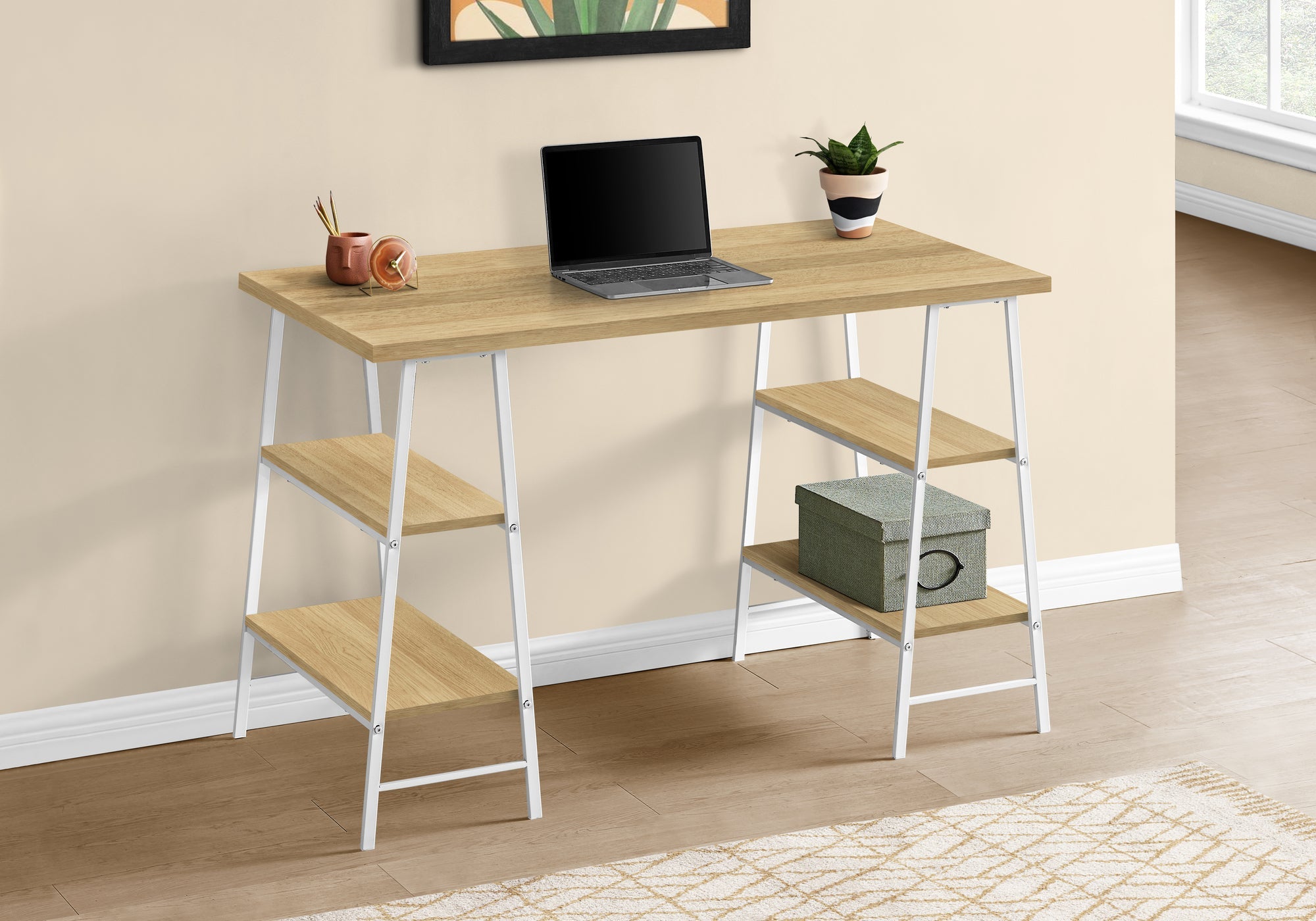 48-Inch Natural Wood Computer Desk with White Metal Frame - Home Office, Gaming & Study Desk for Small Spaces