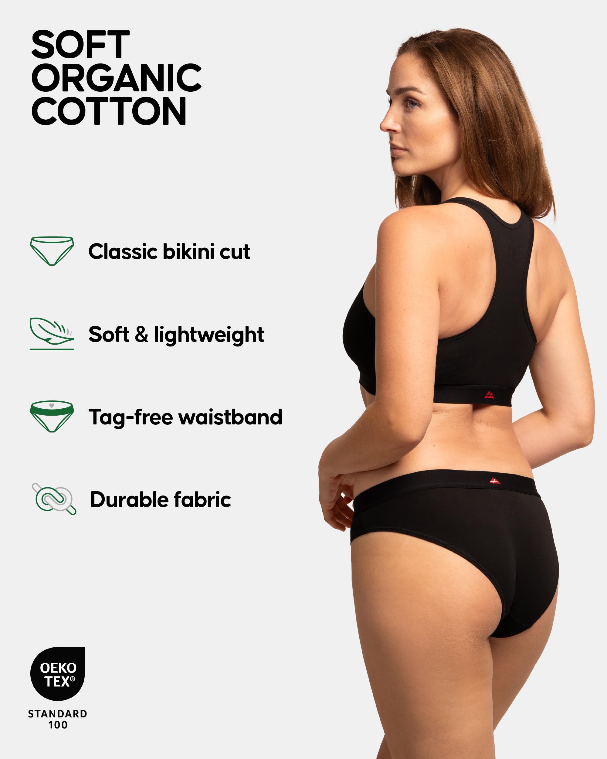 DANISH ENDURANCE Women's Organic Cotton Underwear - Soft Bikini Briefs & Panties for Daily Wear - Comfortable Ladies Knickers - 3 or 6 Pack - Perfect for Workout, Yoga & Everyday Comfort