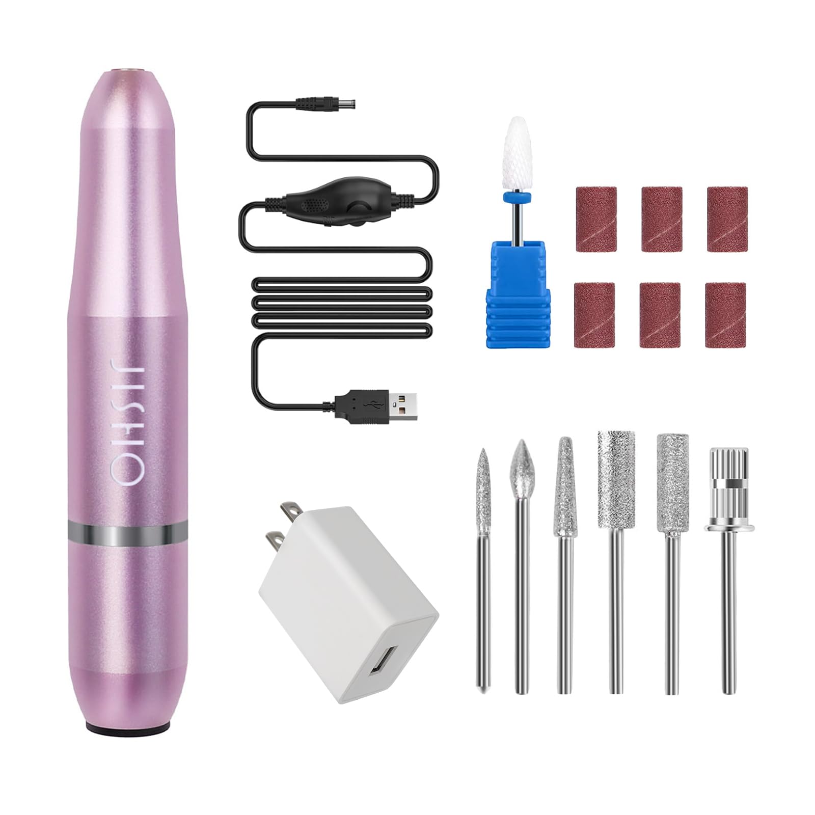 JISHO Professional Electric Nail Drill Machine - 25000 RPM Adjustable Portable Nail File with Ceramic Bits for Acrylic Nails, Manicure & Pedicure - Perfect for Home Salon, Nail Artists & Beginners (Gray)
