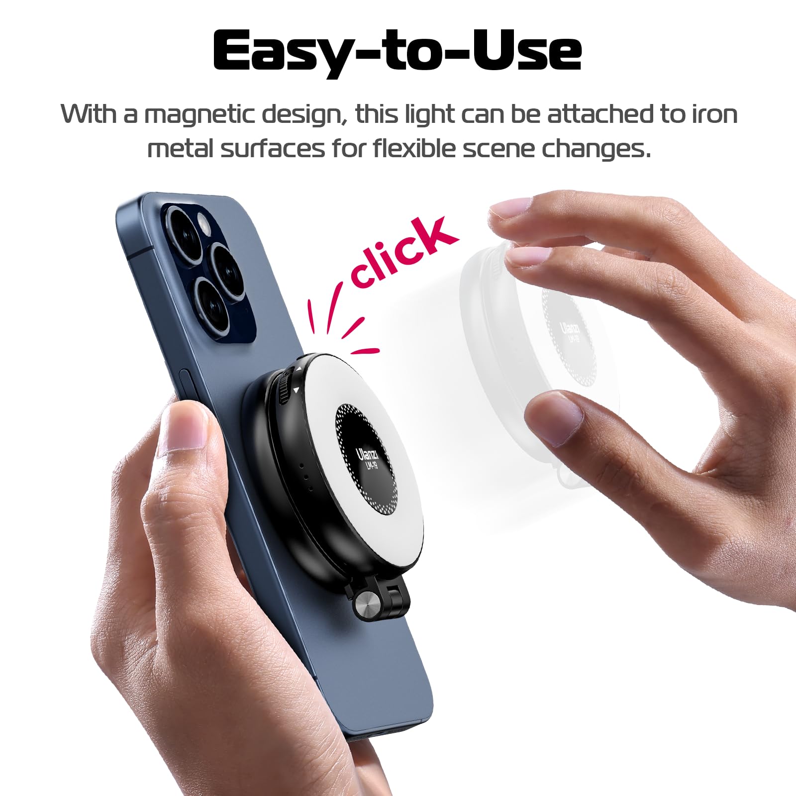 ULANZI Magnetic Selfie Light White - LED Fill Light with Magsafe Compatibility, Includes Sticky Ring & Selfie Ring Light - Perfect for iPhone Selfies, Photography, TikTok Videos, Zoom Meetings & Video Conferences - Ideal for Content Creators, Vloggers & Remote Workers