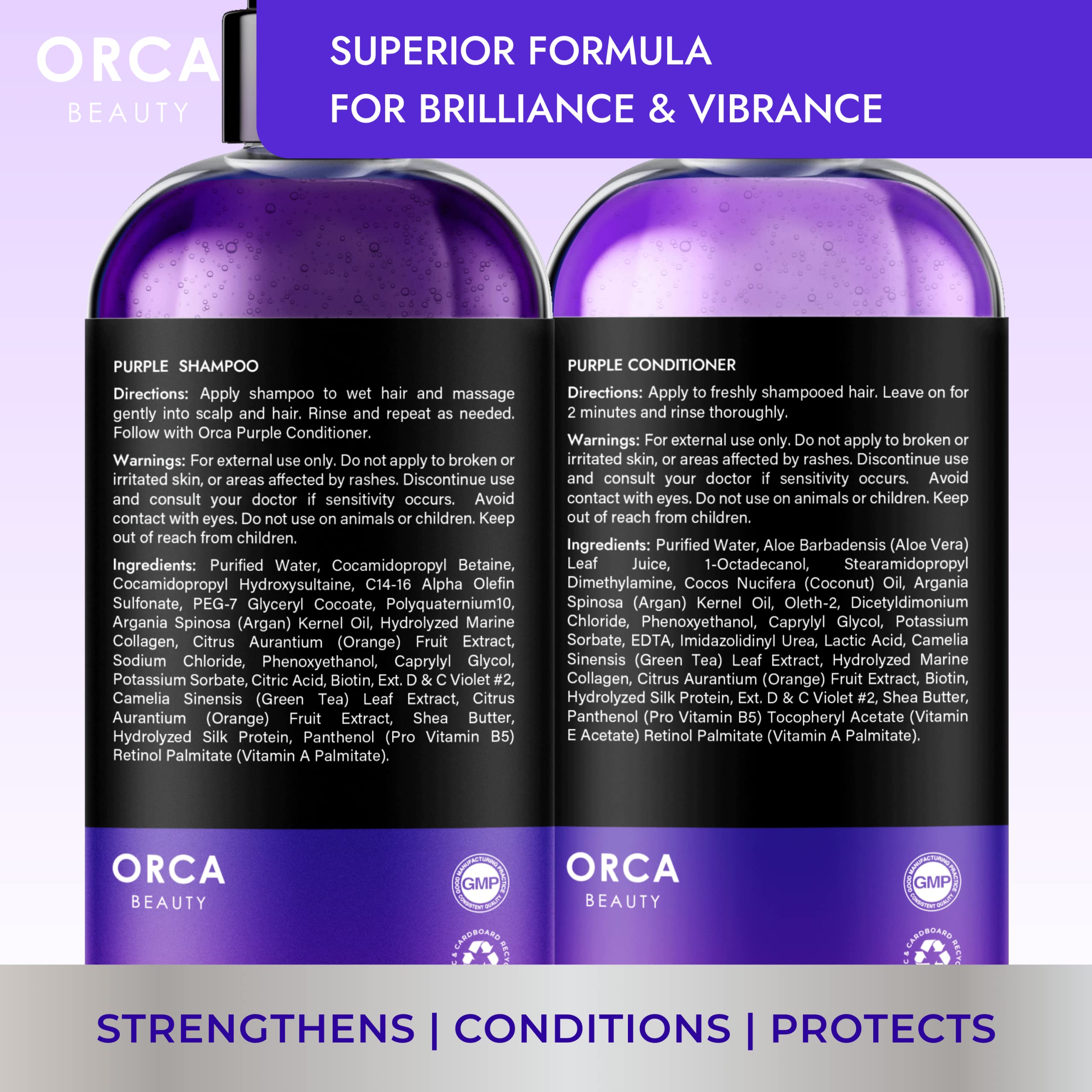 Purple Toning Shampoo and Conditioner Set for Color Treated & Gray Hair - Sulfate Free with Biotin & Argan Oil | Neutralizes Brassiness & Enhances Shine for Blonde, Silver & Highlighted Hair