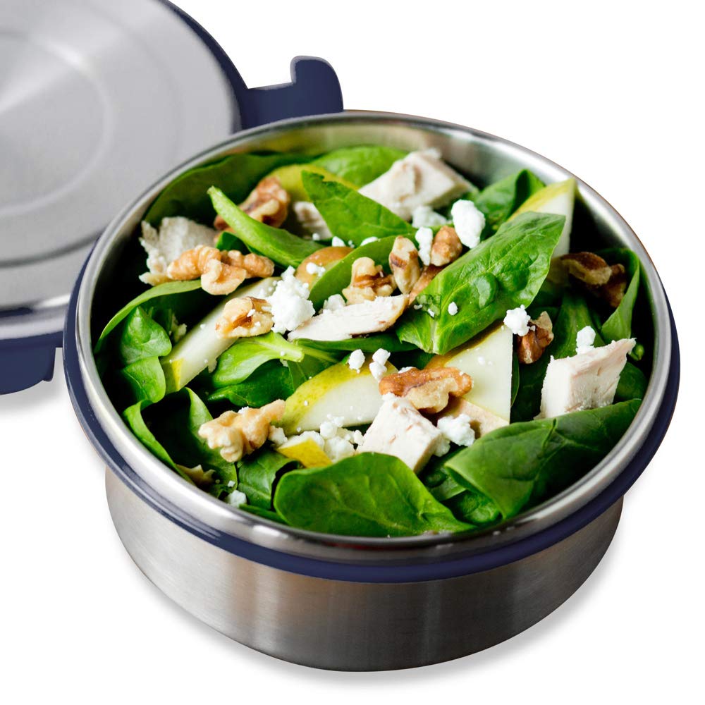 **Stainless Steel Salad Bowl with Lid - 32oz Reusable Lunch Container, 4 Cup Capacity, Navy Blue - Perfect for Office, School & Picnics**
