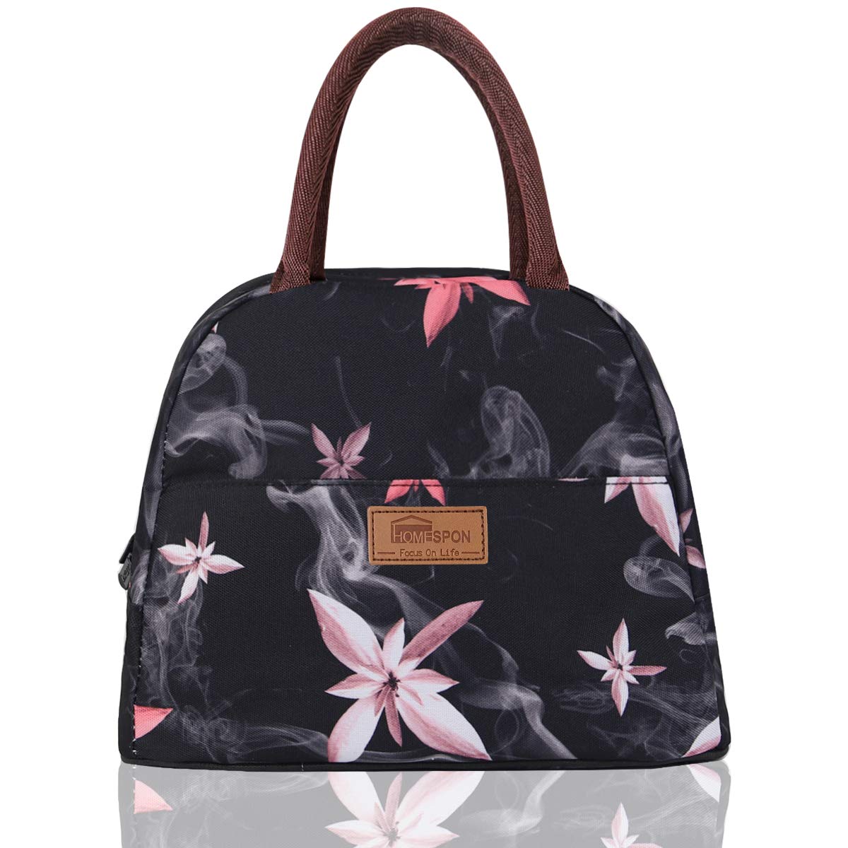 HOMESPON Insulated Lunch Bag - Reusable Cooler Tote for Women & Men, Waterproof Lunch Box Container with Pink Floral Design - Perfect for Work, School, Picnics & Outdoor Activities