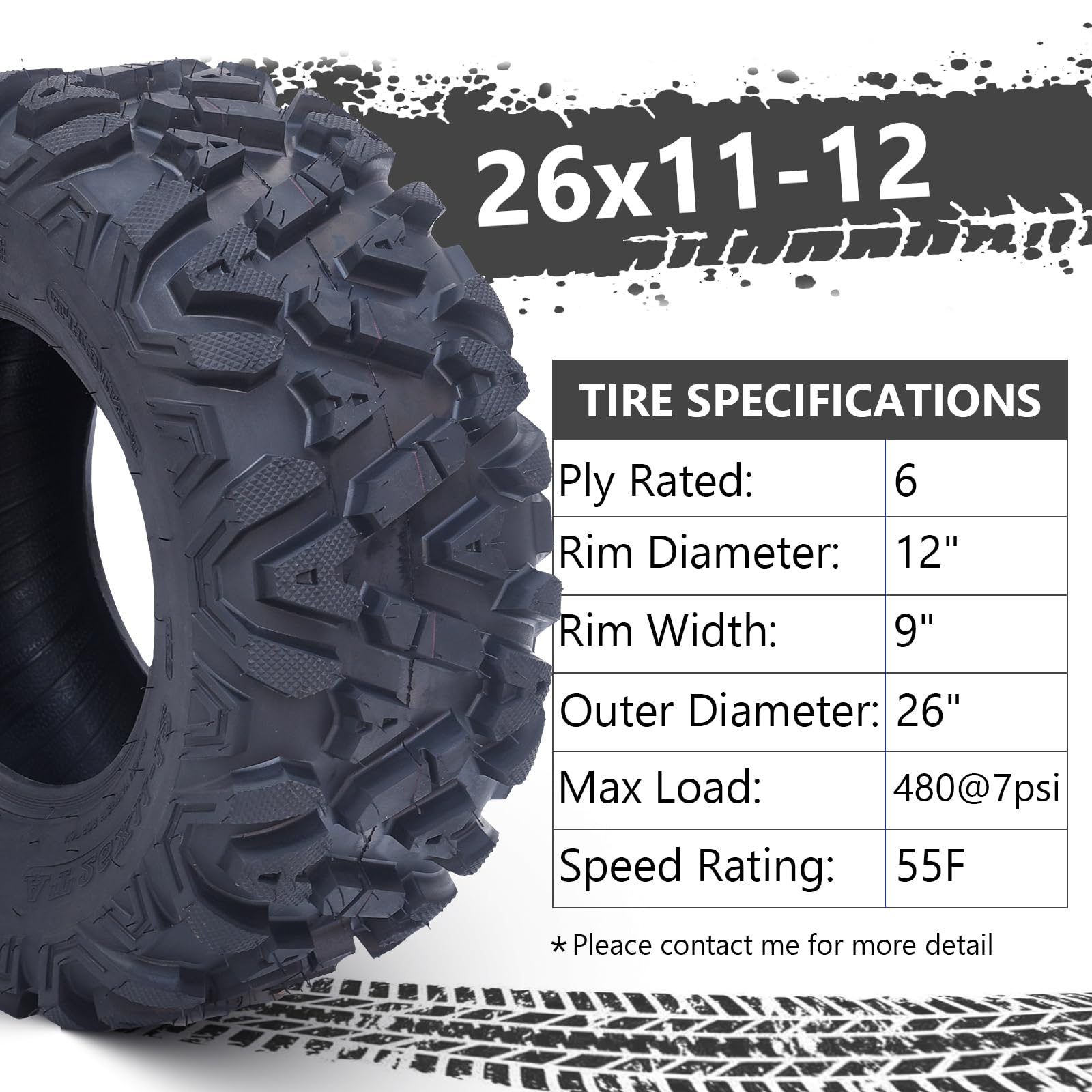 26x11x12 ATV Tires - Set of 2 All-Terrain 6PR UTV/ATV Off-Road Tires for Mud, Sand & Trail Riding - Heavy Duty Black Tires for Outdoor Adventures