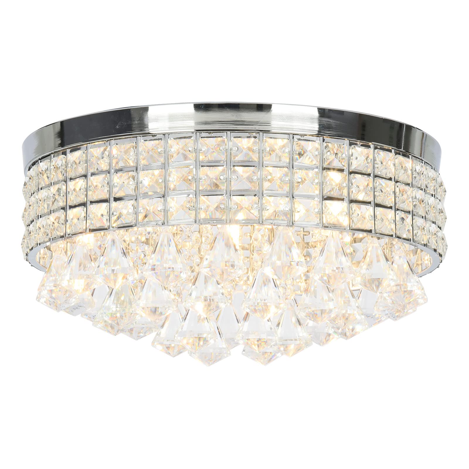 Modern Crystal LED Ceiling Lamp - Round Luxury Lighting Fixture for Living Room (Silver, 40x20cm) - Perfect for Bedroom, Dining Room & Hallway Decor