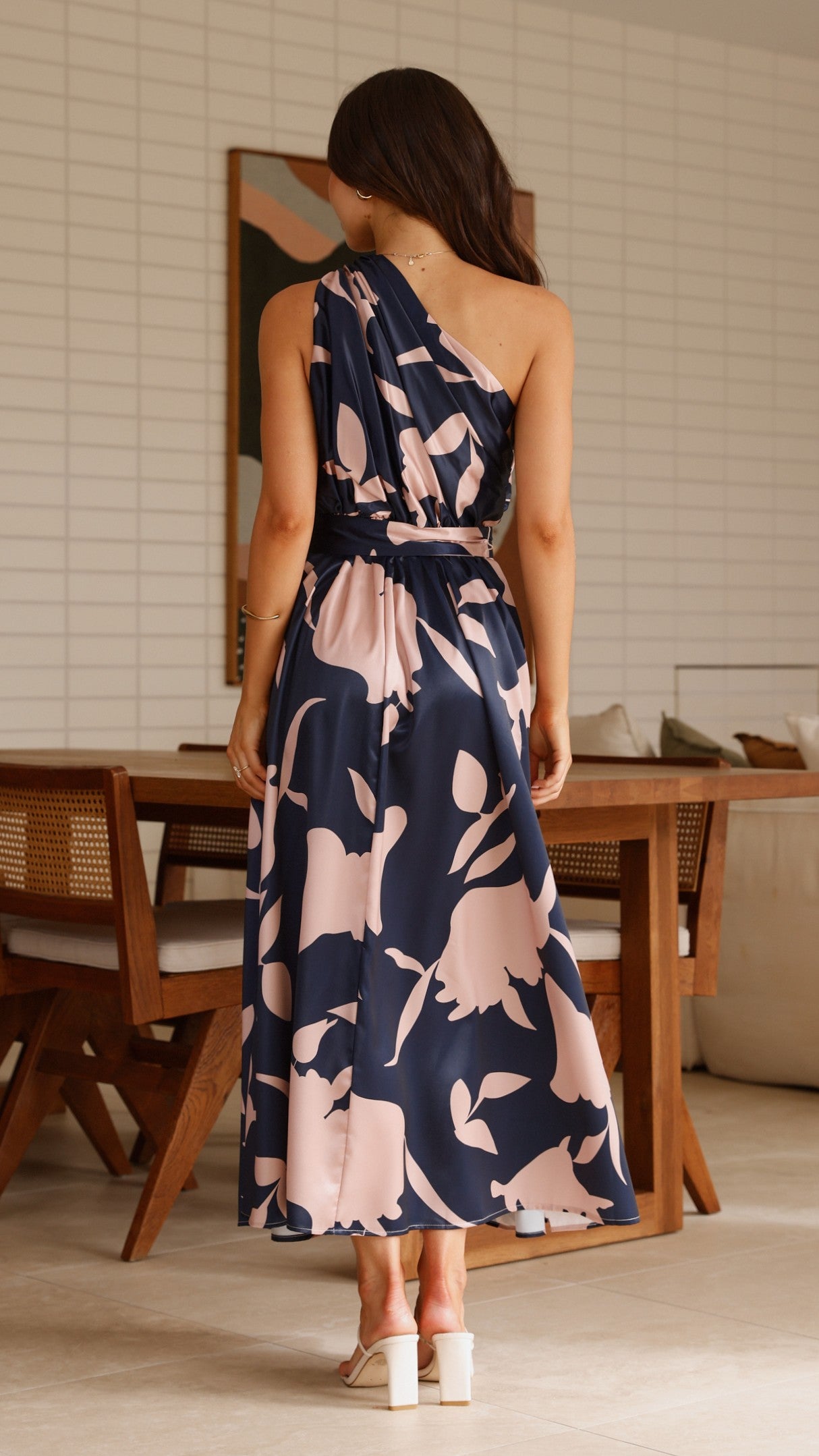 Hadas Maxi Dress for Women - Navy & Pink Floral Print, Boho Summer Beach Dress for Vacation, Party, and Casual Wear