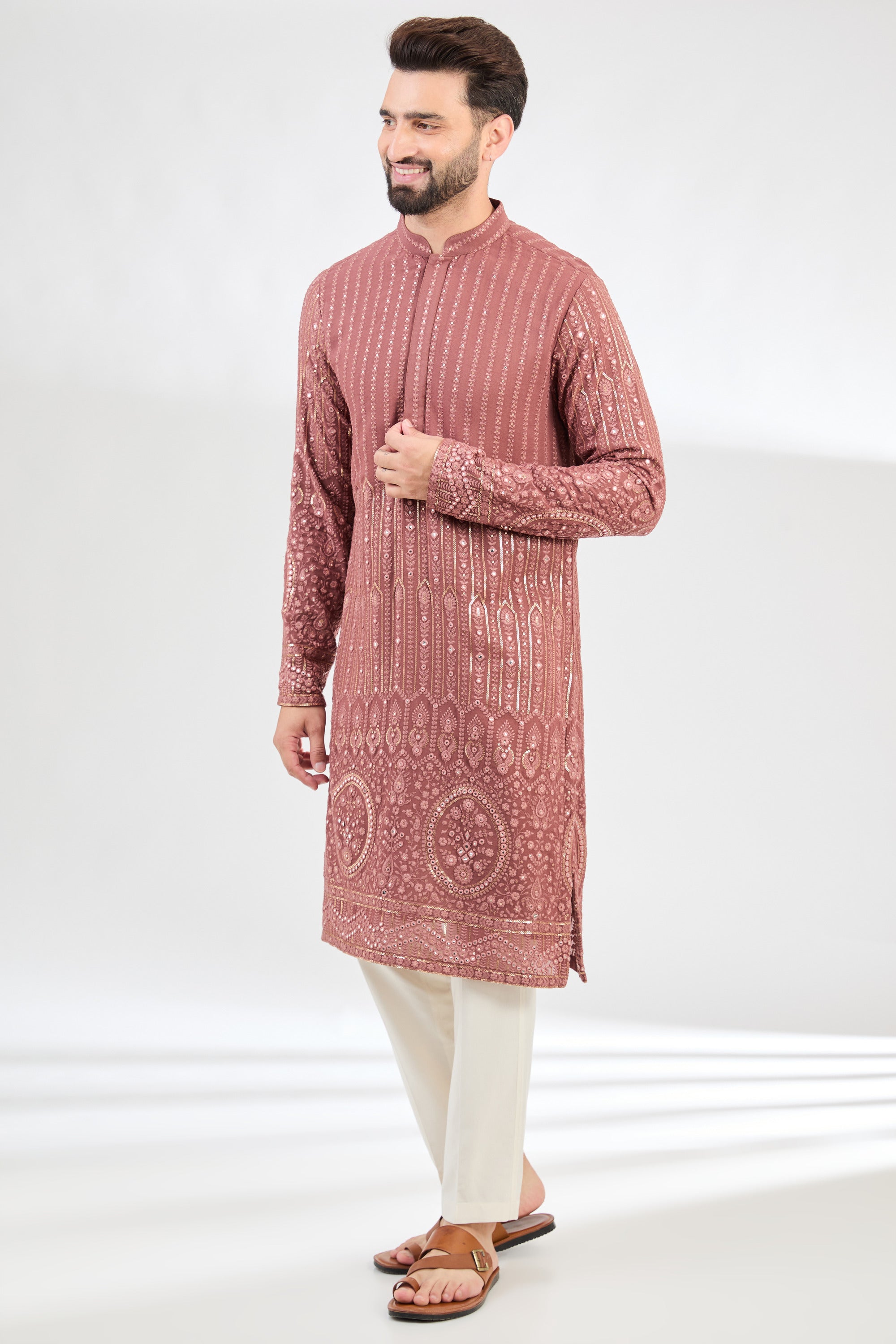 Elegant Mauve Taupe Chikankari Kurta for Women - Traditional Indian Embroidered Tunic Top - Perfect for Festivals, Weddings & Casual Wear
