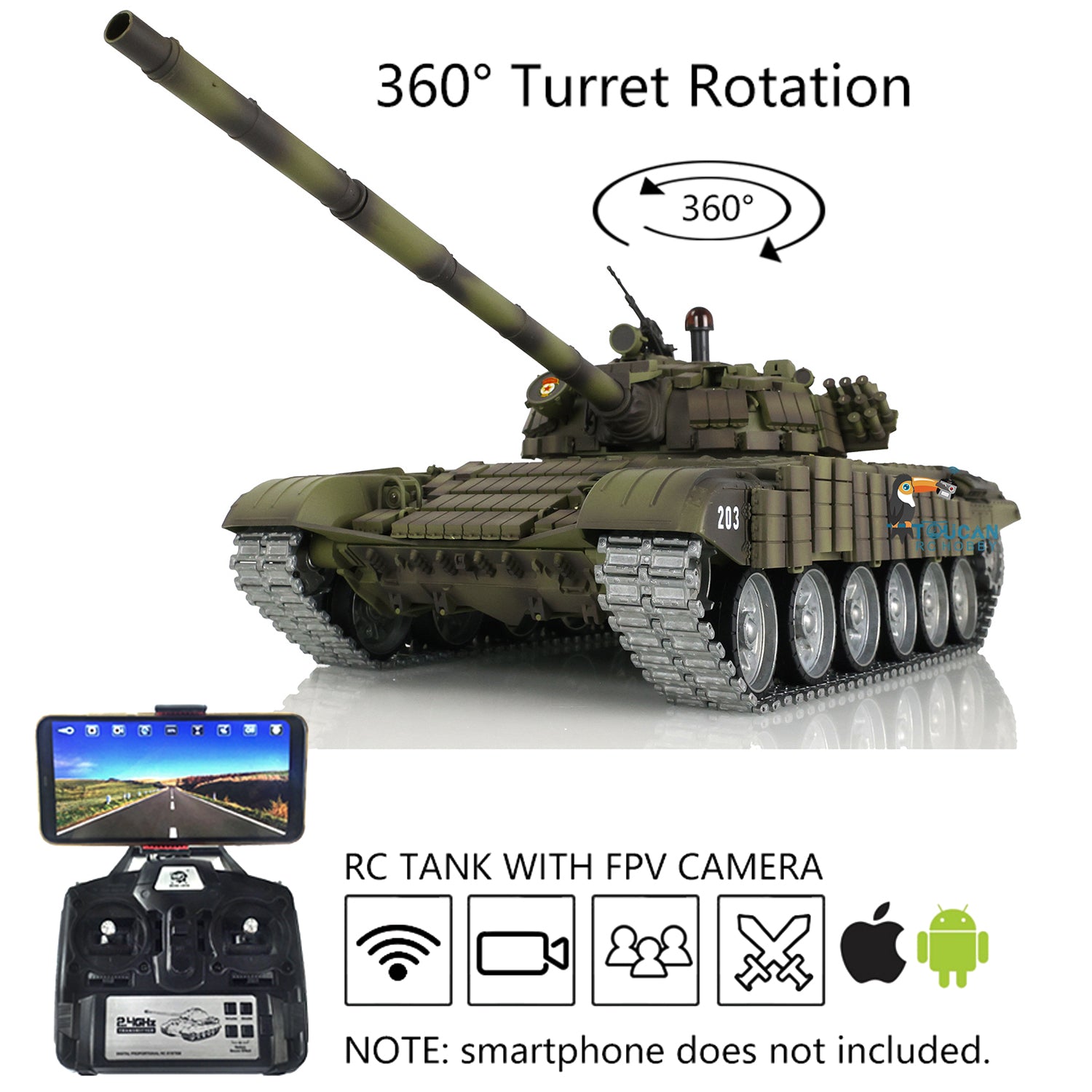 Heng Long TK7.0 1/16 Scale T72 3939 RC Battle Tank with FPV System, Metal Tracks, BB Pellets & Battery - Remote Control Electric Toy Tank for Adults & Kids - Perfect for Outdoor Battles, Military Simulation & Hobby Collection