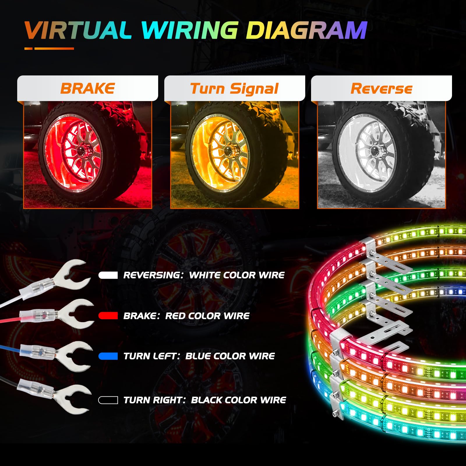 Nilight 4PCS 17.5inch RGB LED Wheel Ring Lights with APP & Remote Control - Dual Row Neon Lights with Turn Signal & Braking Function for Cars, SUVs, Trucks & Vans - Perfect for Off-Roading, Car Shows & Night Driving