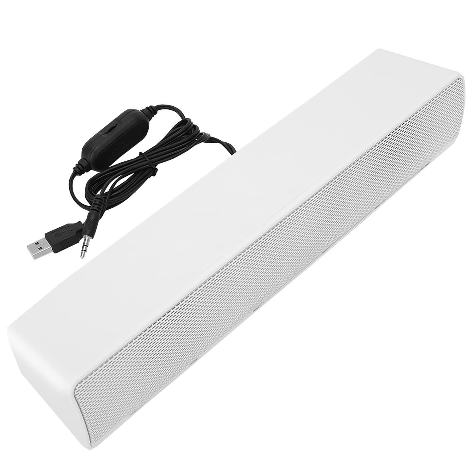 USB Powered Computer Soundbar with Dual Stereo Speakers, Wired Laptop Speaker Bar with 3.5mm Audio Plug & LED Lighting, Perfect for Gaming PC, Desktop Monitor, Laptop, Tablets - Ideal for Home Office, Streaming & Multimedia (White)