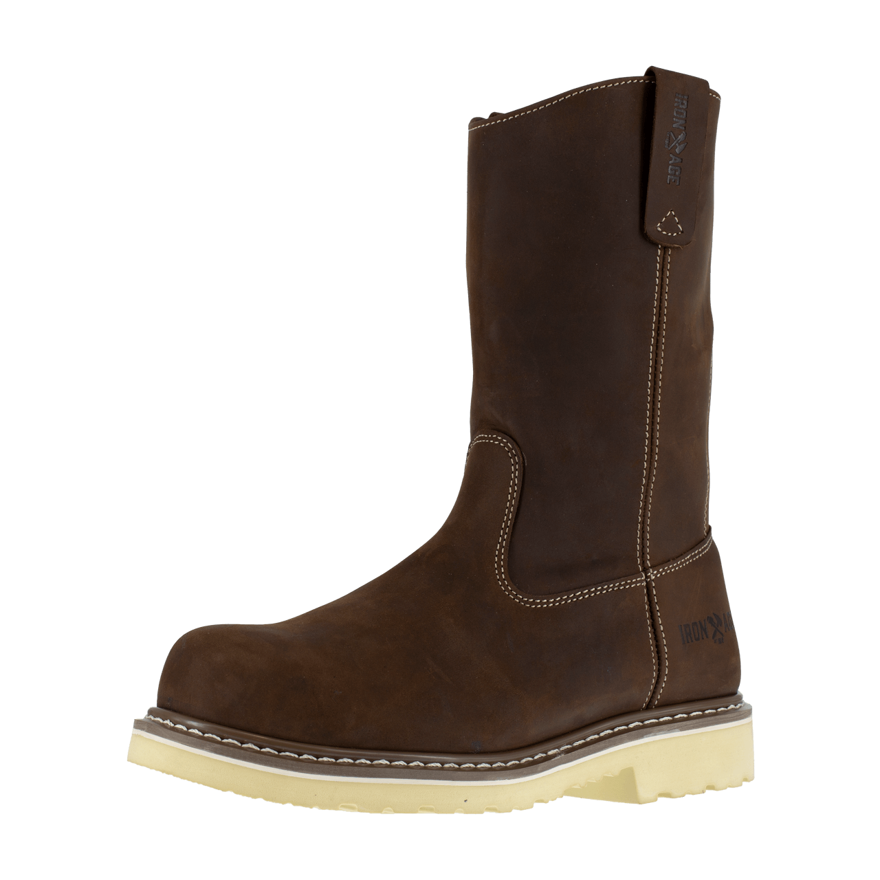 Men's 11-Inch Composite Toe Pull-On Work Boots - Slip Resistant, Waterproof & Comfortable for Construction, Warehouse & Outdoor Work - Brown