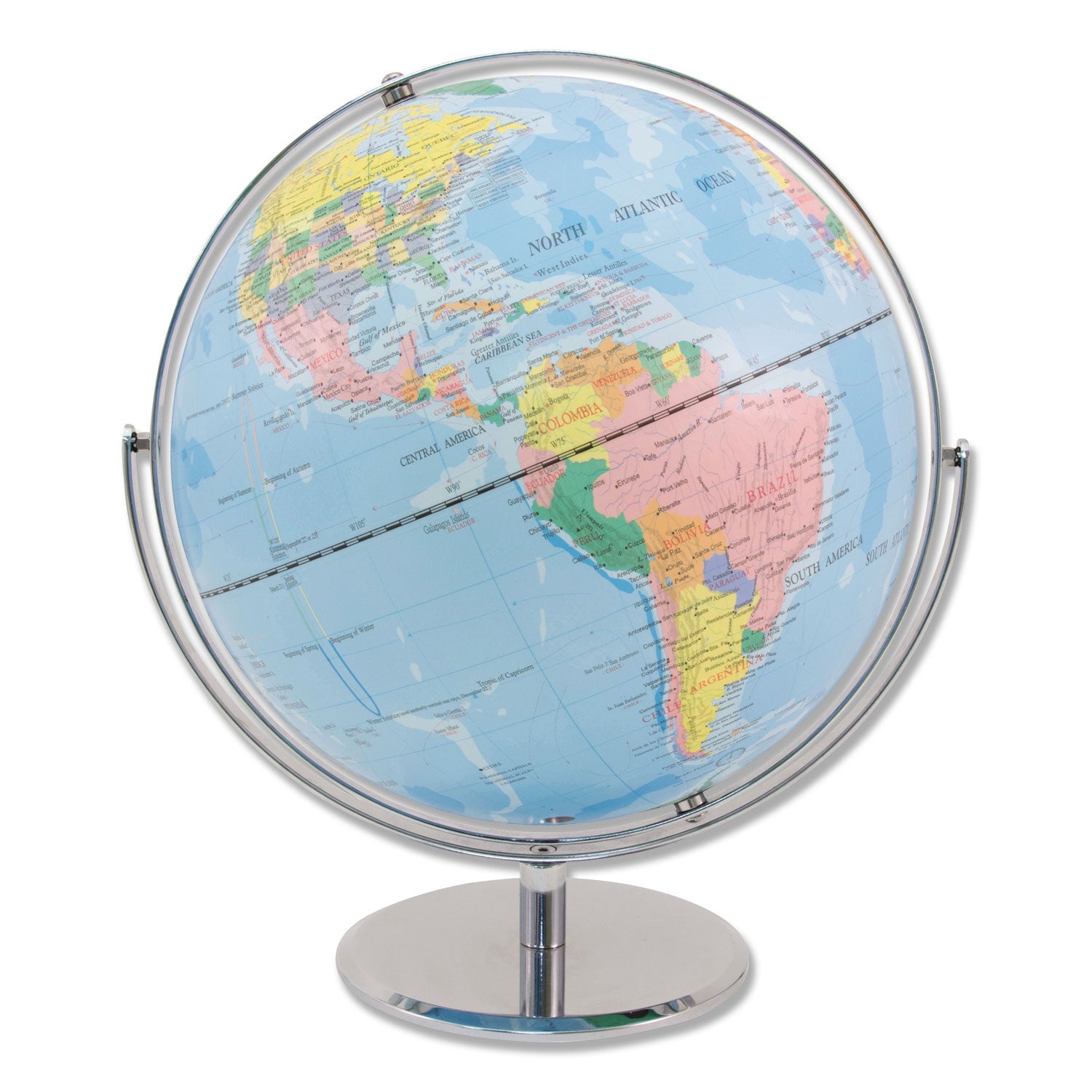 12 Inch World Globe with Blue Oceans & Silver Metal Base - Desktop Decoration, Geography Learning, Office & Home Decor