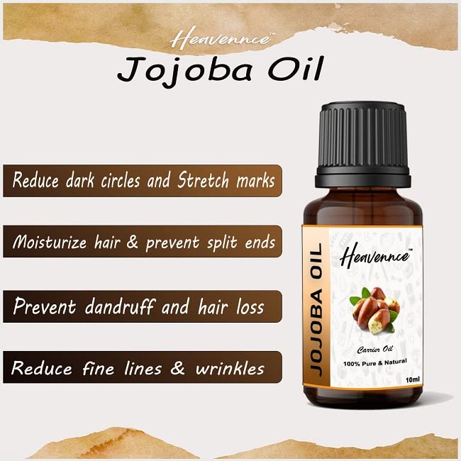 Pure Jojoba Carrier Oil for Skin & Hair - Natural Hydrating Cleanser, Promotes Shiny Hair & Moisturized Skin - 10ml Bottle - Perfect for Daily Skincare, Hair Treatment & Massage Therapy