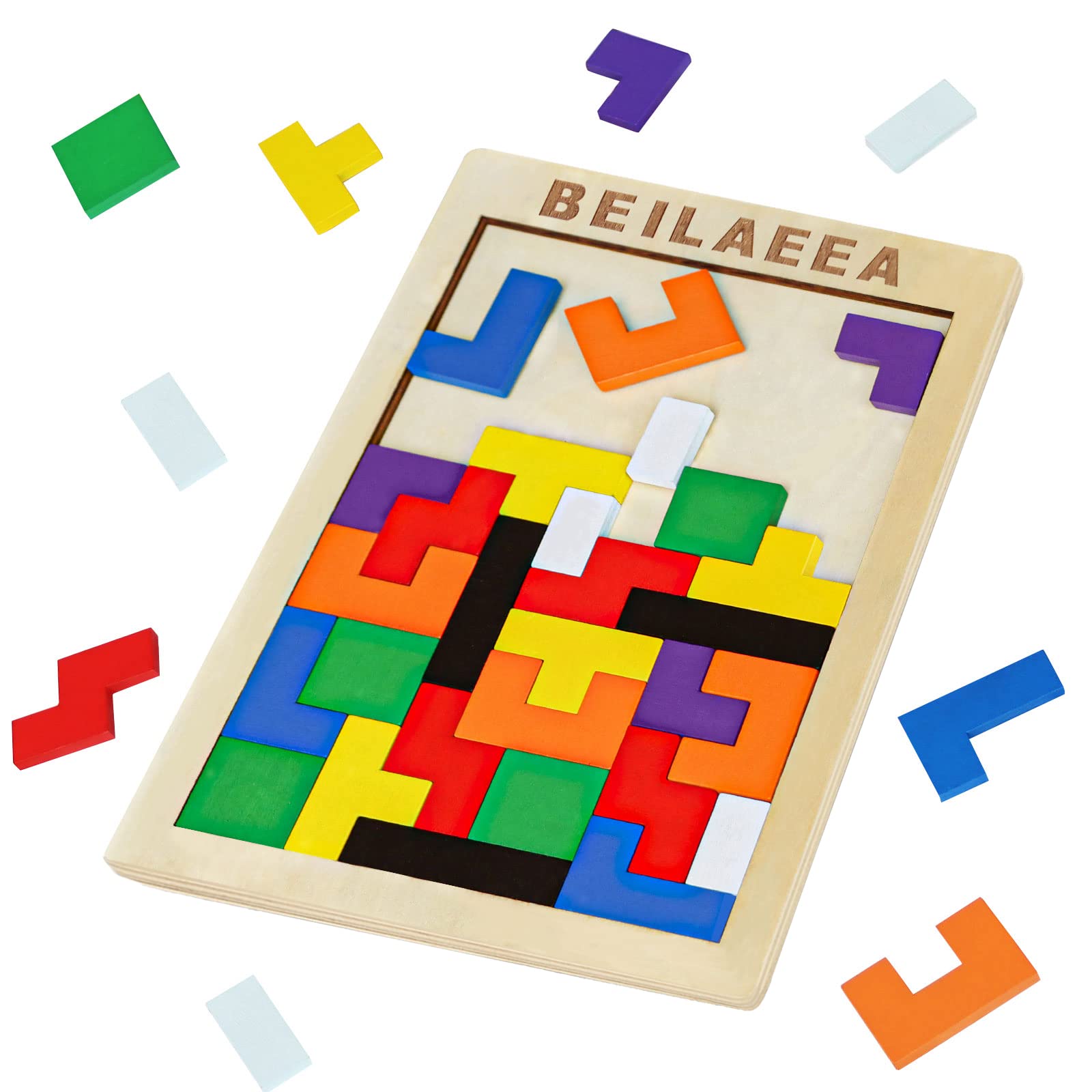 Wooden Blocks Puzzle Brain Teasers Toy - 3D Tangram Cube for Kids Ages 2-8 | Montessori Educational Games & Learning Gift (1 Piece) - Perfect for Preschool Activities, Birthday Gifts & Family Game Night