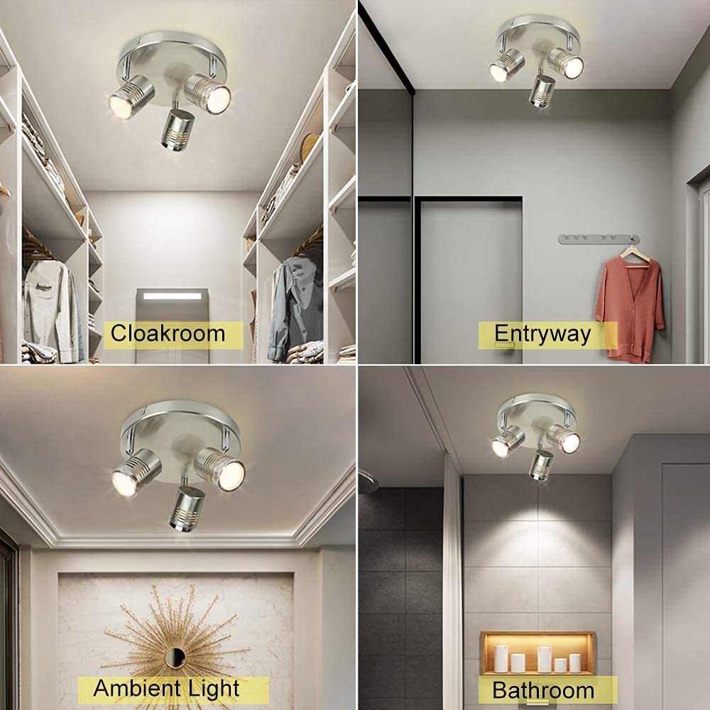Depuley Industrial Track Light LED Directional Ceiling Spot Light - 3-Light Round Indoor Lighting Fixture with Warm White 3x3W GU10 Bulbs for Kitchen, Dining Room, Hallway, Bedroom & Picture Wall - Perfect for Accent Lighting and Home Decor