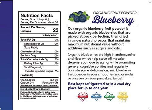 Organic Blueberry Powder - Antioxidant-Rich, Pure & Natural Dried Fruit - Hand Harvested Wild Blueberries from Northwest - Perfect for Smoothies, Baking, Yogurt & Healthy Snacks (1 Pound) - Boost Energy & Immunity Naturally