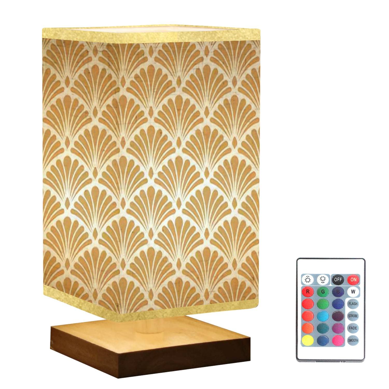 Elegant Floral Abstract Art Nouveau Nightstand Lamp with Wooden Base & Flaxen Fabric Shade - Dimmable Bedside Table Lamp for Bedroom, Living Room, Office | Perfect for Reading, Relaxing & Home Decor