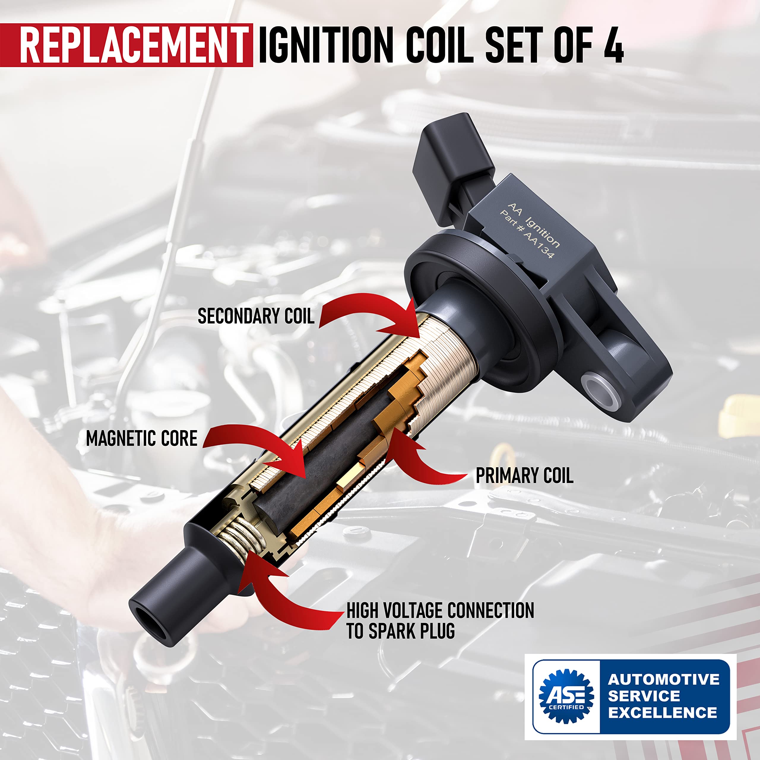 High-Performance Ignition Coil Pack Set of 4 - Compatible with Toyota, Scion & Lexus (2001-2012) - Fits Camry, Corolla, Solara, tC, xB, HS250h - Replaces 90919-02244, UF333 - Perfect for 2.0L & 2.4L Engine Tune-Ups & Performance Upgrades