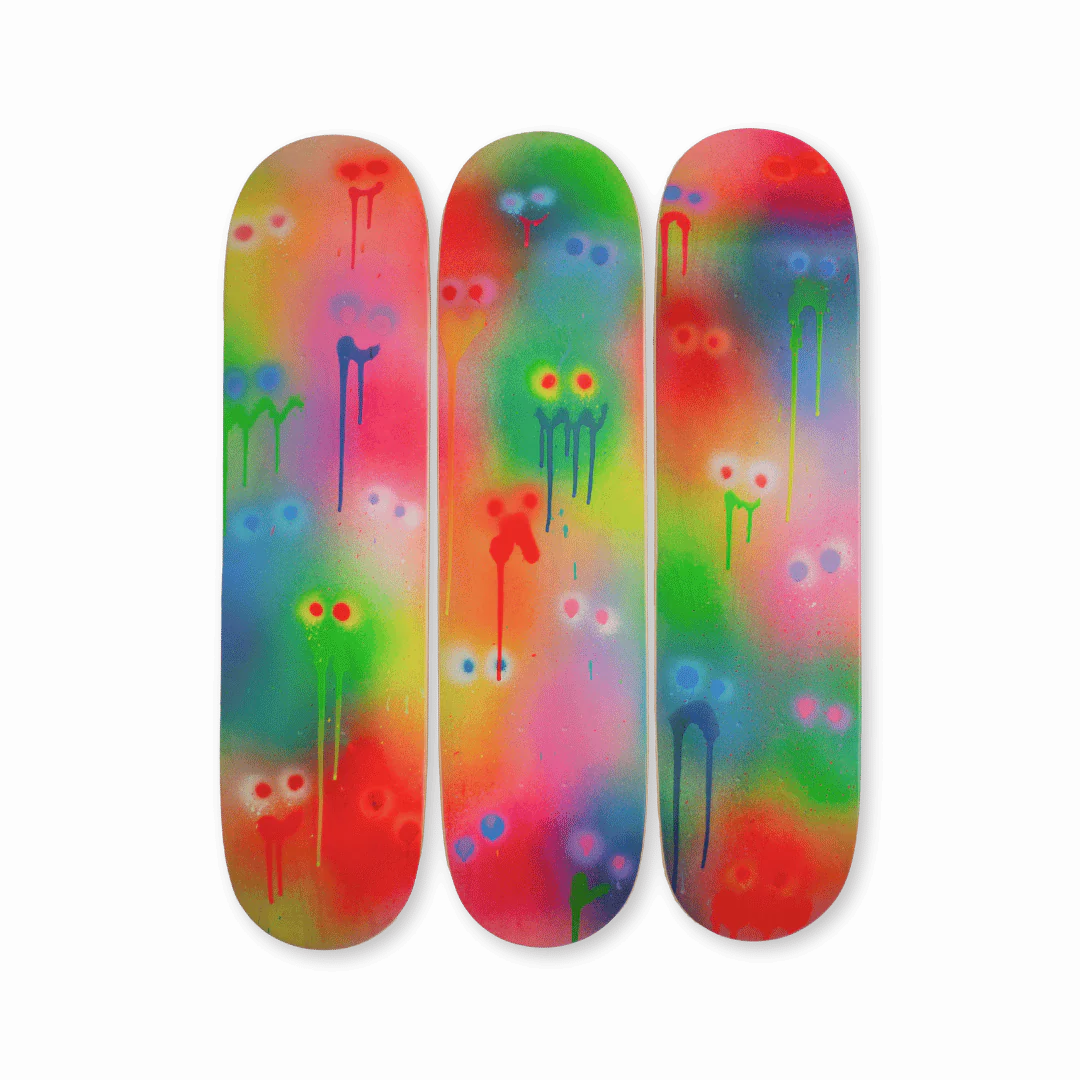 Jon Burgerman Gowanus Haze Triptych Skateboard Decks - Limited Edition Art Skateboards for Collectors & Skaters - Perfect for Wall Decor, Skateboarding & Urban Art Collections